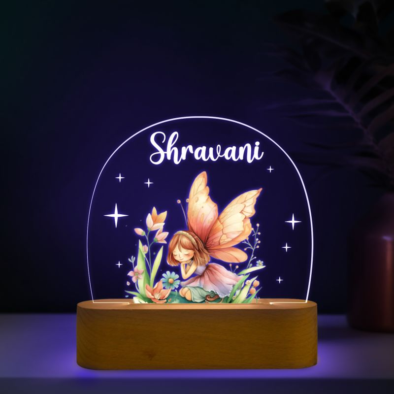 Personalized Cute Girl Butterfly with Fairy Design Night Lamp with Automatic Color Changing Light Custom with Name Girls Room Bedside Lamp Birthday Return Gift